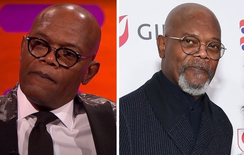 Samuel L Jackson bald without beard vs bald with beard