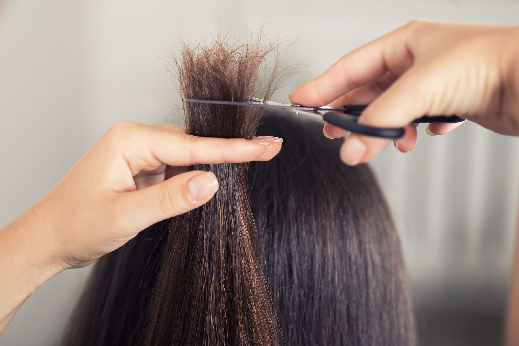 Woman getting split ends trimmed