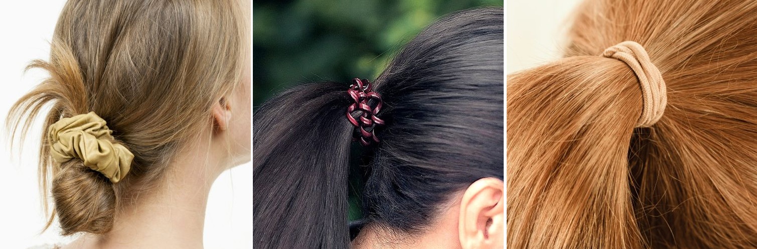 ponytails and bun in various hair accessories