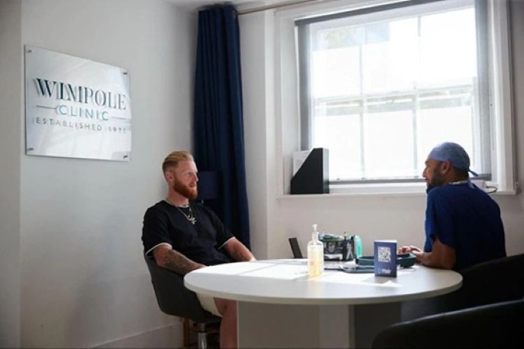Ben Stokes at the Wimpole Clinic after hair transplant