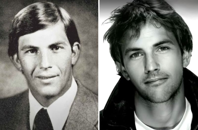 Kevin Costner aged 23 (left) and 26 (right)
